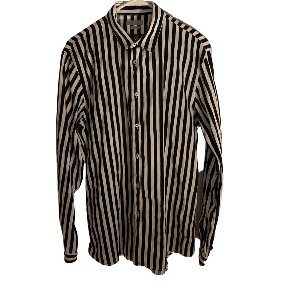 Zara Man Slim Fit Striped Black And White Casual Button Down Shirt Mens Sz L